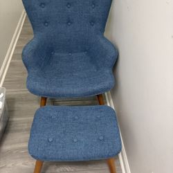Mid-Century Modern Fabric Chair with Ottoman