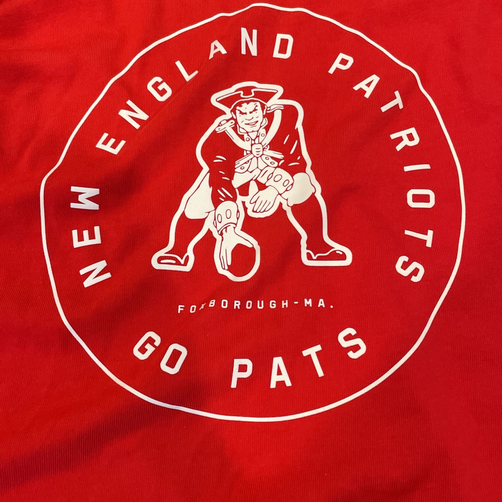 New Patriots Red Long Sleeve Tee Size XL with Old Logo On Front And Larger Logo On Back