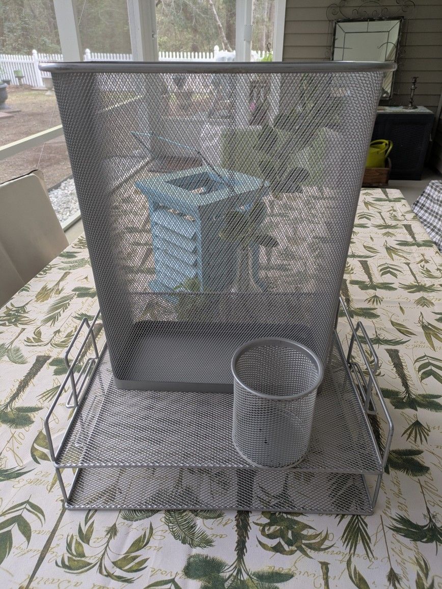 3 Piece Silver Wire Mesh Desk/Office Set