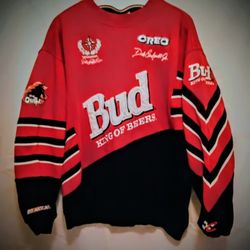 Vtg Dale Earnhardt Jr Bud King Of Beers Oreo Striped Mens XL Crewneck Sweatshirt