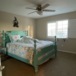 Ethan Allen Sea Foam Green Queen Bed Frame And Accessories Sold Separately 