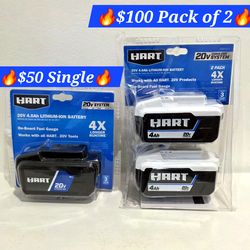 🔥HART 20V Lithium-Ion 4Ah Battery With On-Board Fuel Gauge🔥Brand New