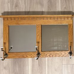 Mission-Style Amish Oak Wall Mirror w/ Hooks 🪵✨ Handcrafted