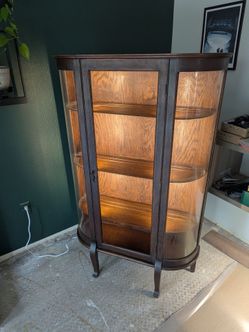 Curved Glass Oak China Cabinet