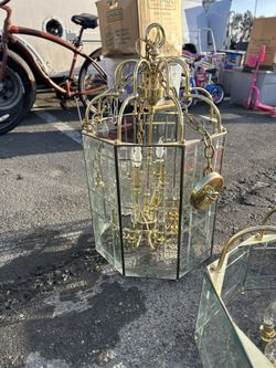 Bonita Lámpara De Cristal Y Bronce. Glass Dome Chandelier 