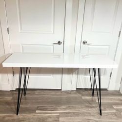White Lacquer Table with Black Metal Legs | Cash Only