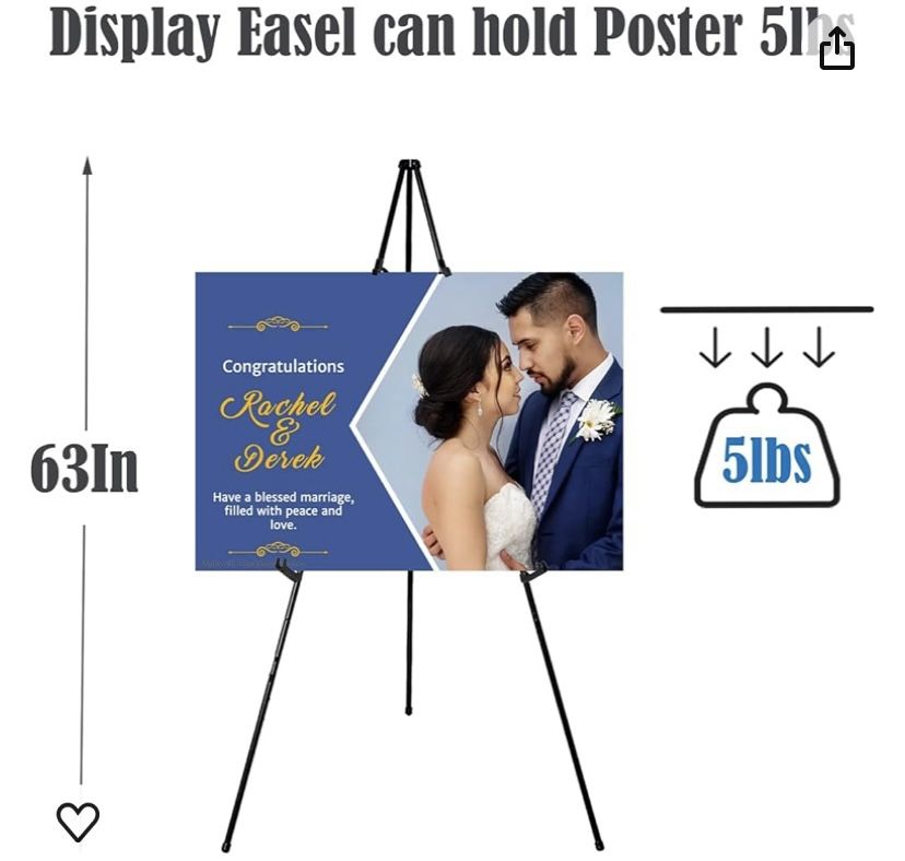 Easel Stand for Wedding Signs Poster,63" Tall Adjustable Easels for Display Signs,Floor Standing Instant Easle for Arts Paintings