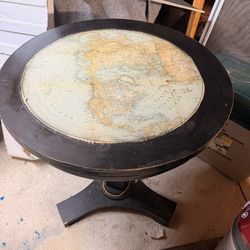 Round Side Table  With Map Of World