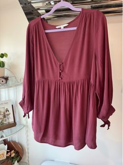 Women’s Maternity Hatch Maroon Long Sleeve Babydoll Blouse – Size M