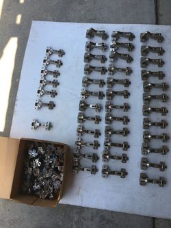 Blum 170 degree full overlay concealed European cabinet hinges. 36 available. Also 100 degree, 6 available. Also box of miscellaneous Blum hrdwr pa