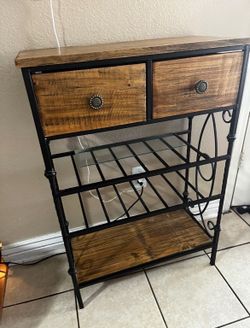 Iron /Wood .Shelf With Drawers /Table Wine Rack Storage.