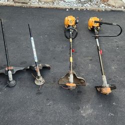 2 POULAN PRO 17 INCH 25cc HIGH OUTPUT WEED WACKERS WITH SPARE ATTACHMENTS BOTH NEED NEW FUEL LINES 