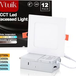 (9205) 12 Pack 4 inch 9W Square LED Can Light Retrofit with Junction Box, 720lm/CRI85 Ultra Thin LED Downlight 5CCT 2700K-5000K Adjustable with a Simp
