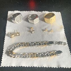 Men’s Jewelry Bracelet, Earrings & Rings Bundle