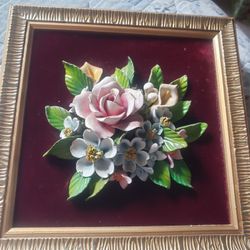 Capodimonte Porcelain Floral Plaque/Spain