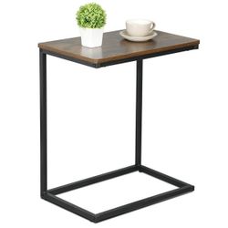 C shaped Indoor Classic MDF Steel End Table, Brown