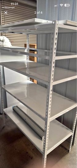 White metal racks