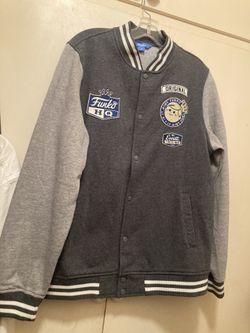 Funko Men  Gray Letter Man Varsity Jacket / HQ Patch Size M  