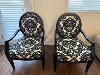 Pair of Black and White Damask Accent Chairs