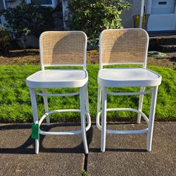 2 Brand New Rejuvenation Hardware White Cane Back Bar Stools