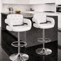 Set of 2 bar stools , elegant , classy , faux white leather , H-2