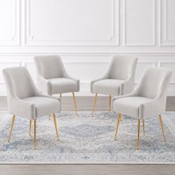 Set Of 4 -Grey Velvet Dining Chair