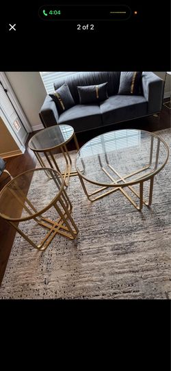 Modern Gold Glass Coffee Table Set (3-Piece) – Like New