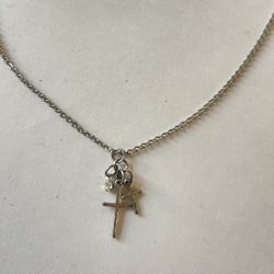 Vintage Y2k Silver Cross Pendant Necklace 20”