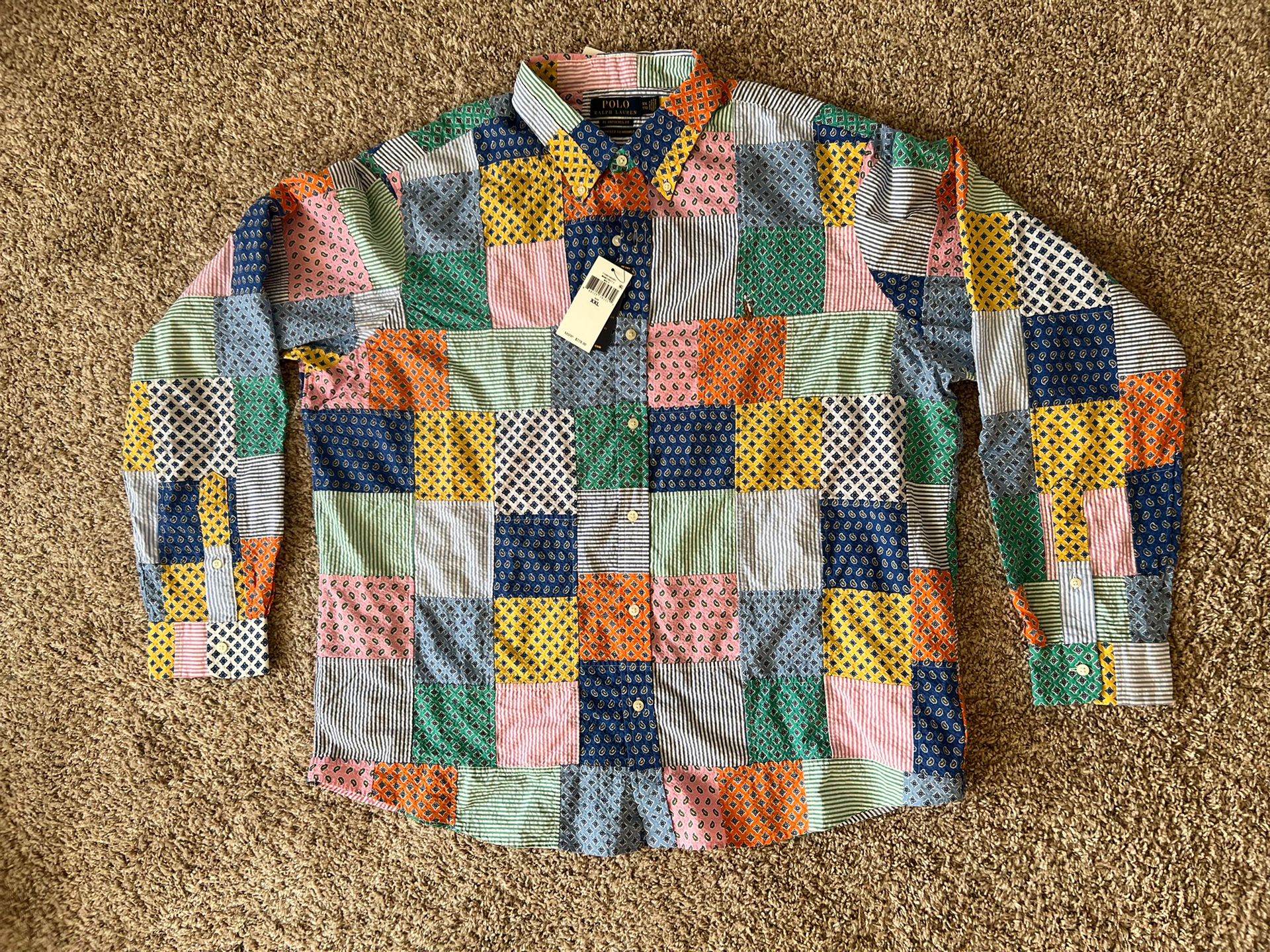 Men’s 2XL Polo Ralph Lauren Foulard Patchwork Multi Button Up Shirt Untucked Fit