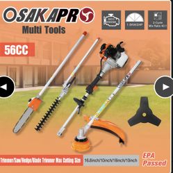 4 in 1 Multi-Functional Trimming Tool, 56CC 2-Cycle Garden Tool System with Gas Pole Saw, Hedge Trimmer, Grass Trimmer, and Brush Cutter EPA Compliant