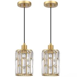 Set of Two Modern Concise Crystal Pendant Ceiling Light Fixture (5.3" Gold 