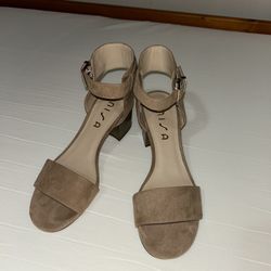 Tan Suede Sandals Size 10 with 2.5” Heel
