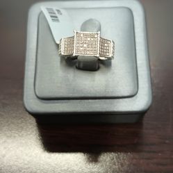 Engagement Style Ring. Silver.925. With Pave Diamond Chips. Size 6.5. 