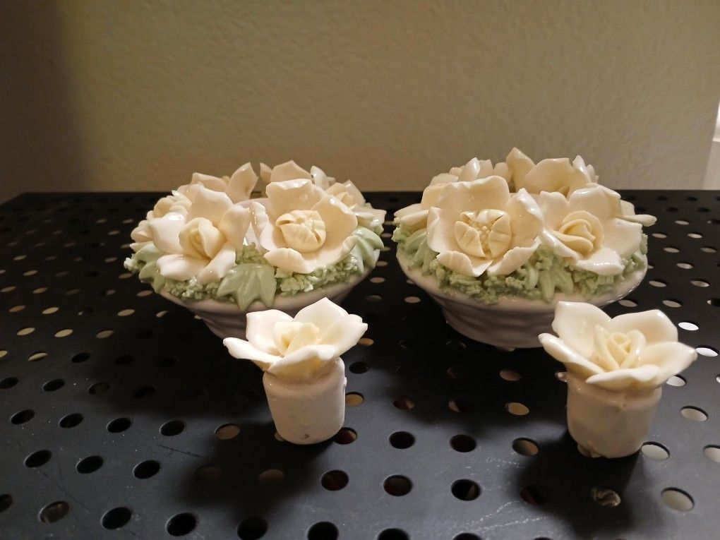 Pair Of Flower Basket Candle Holders