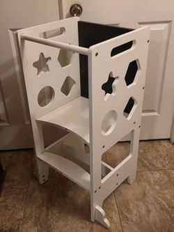 Toddler step stool with chalk board