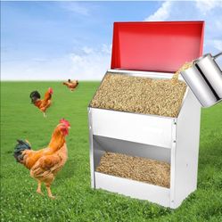 10- 55lbs Calvanized Chicken Feeder Poultry Feeder with Lid WeatherproofOutdoor Coop Food Dispenser Outdoor Coop Food Dispenser for Ducks, Bantams,Phe