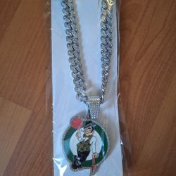 Boston Celtics Iced Out Rhinestone Pendant Necklace
