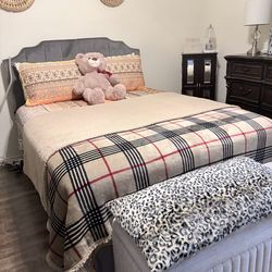 Gray Queen bed Headboard and queen frame
