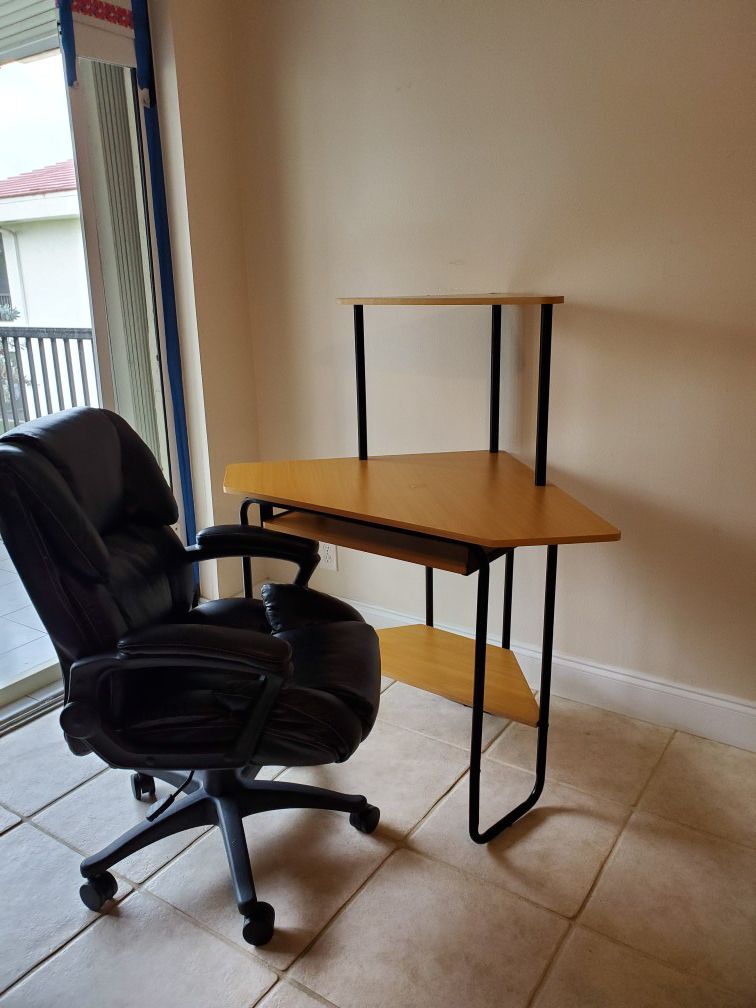 Corner Desk and Black Office Chair