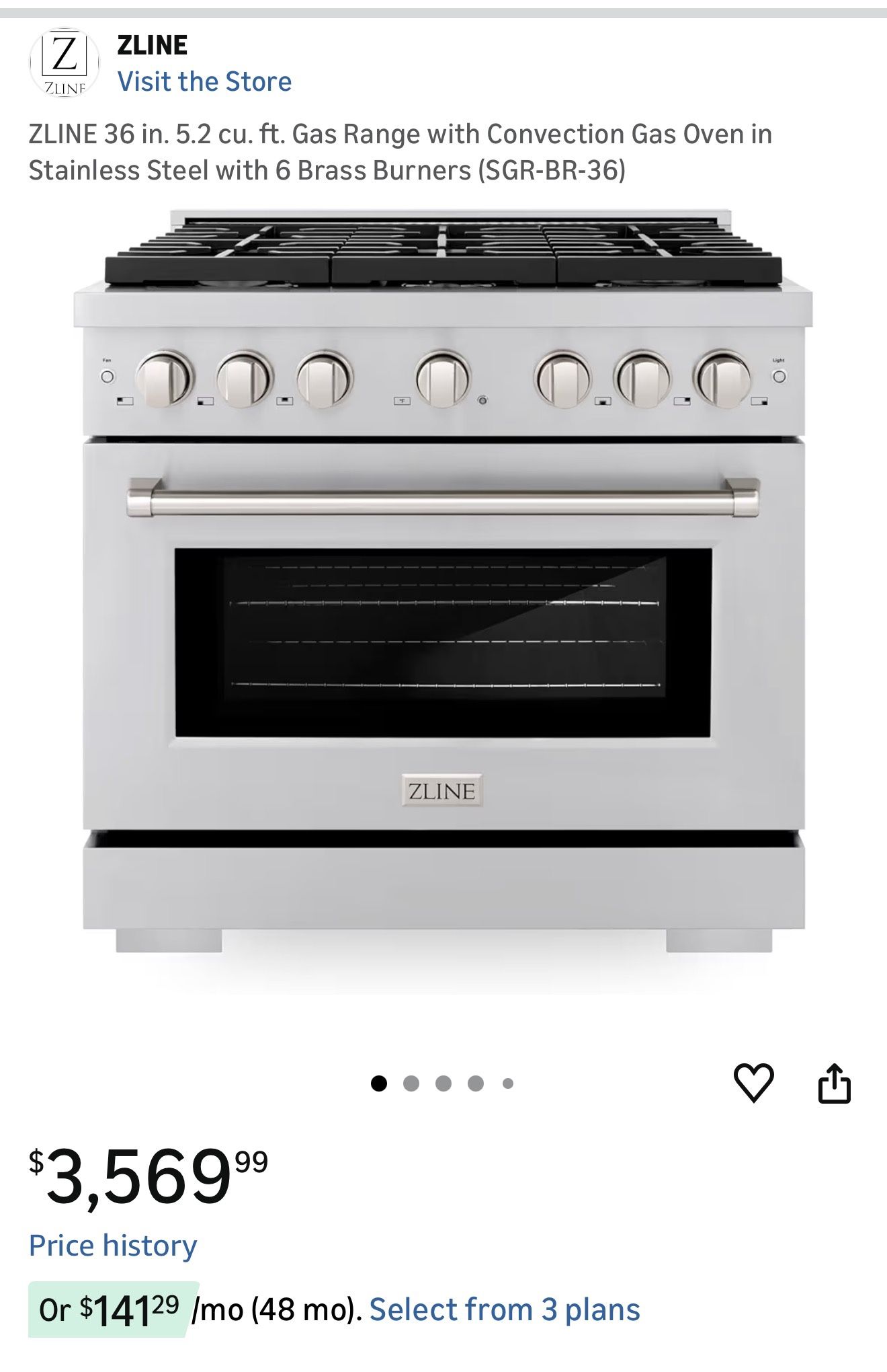 Brand New In Box Luxury Stove Oven - ZLine 36 inch 5.2cu Gas Range - 6 Brass Burners. $2000 OBO