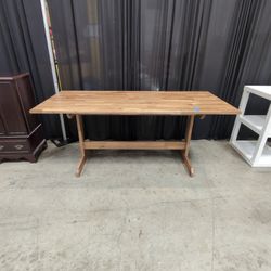Warm Brown Wood Dining Table with Trestle Base