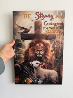 Lion And Lamb Pictures Wall Decor Be Strong And Courageous Joshua 1 9 Wall Art Bible Verse Poster