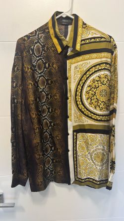 Versace Baroque & Snakeskin Print Silk Shirt in Brown and Gold