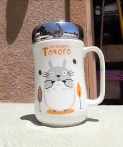 My Neighbor Totoro White Ceramic Travel Coffee Mug With Mirror Cap Lid