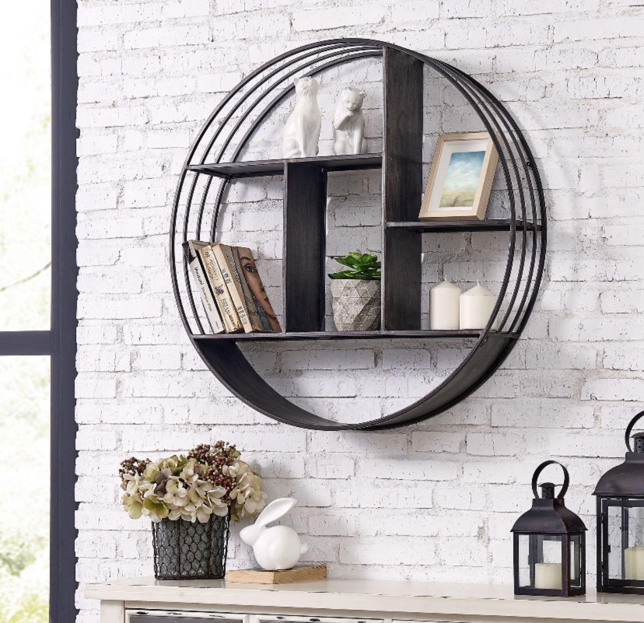 Circle Wall Shelf Gray Black