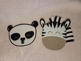 EUC Panda and Zebra Wooden Wall Decor