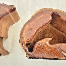 UNIQUE VINTAGE CEDAR WOOD CARVING DOLPHIN JEWELRY BOX 
