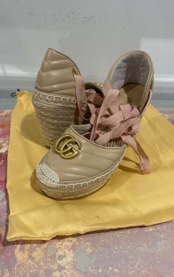 Gucci Double G Logo Leather Espadrilles
