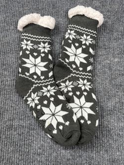 Slipper Socks NWOT Sherpa Fleece Lined Non Slip Grips Snowflake Nordic Thick