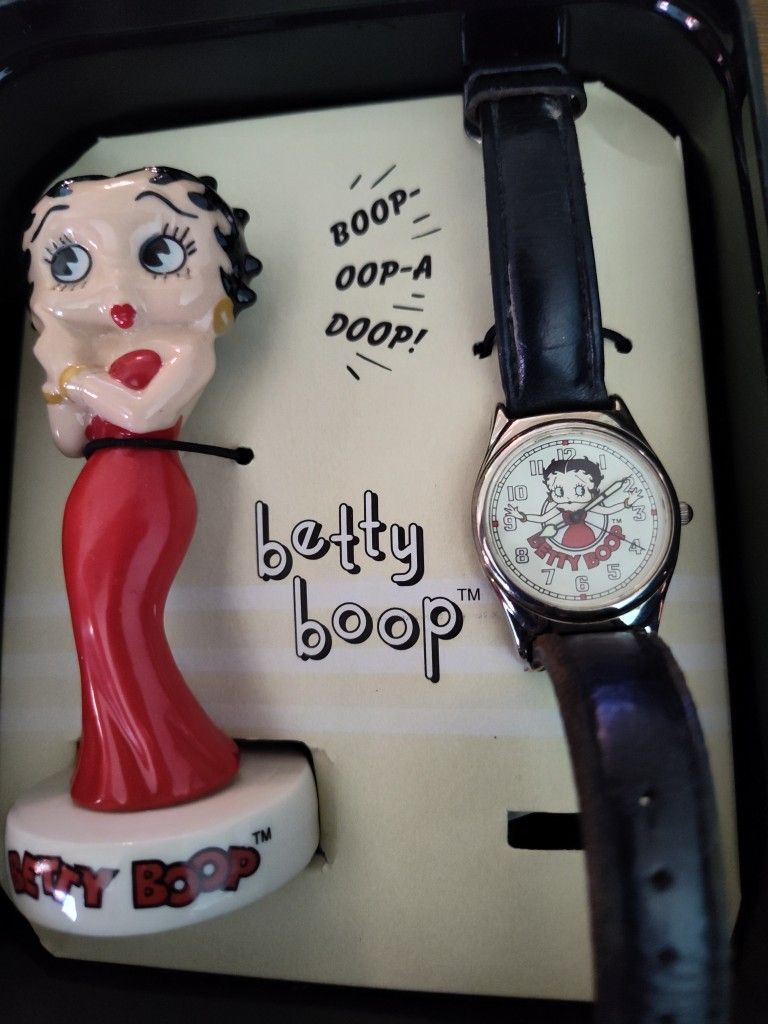 1995 Betty Boop Fossil Watch With Collector Tin And Figurine 